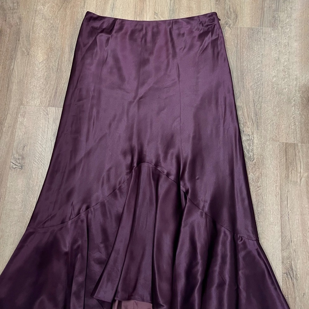 Lauren Ralph Lauren Plum Purple 100% Silk High-Low Mermaid Midi Skirt Size 8 - Picture 3 of 10